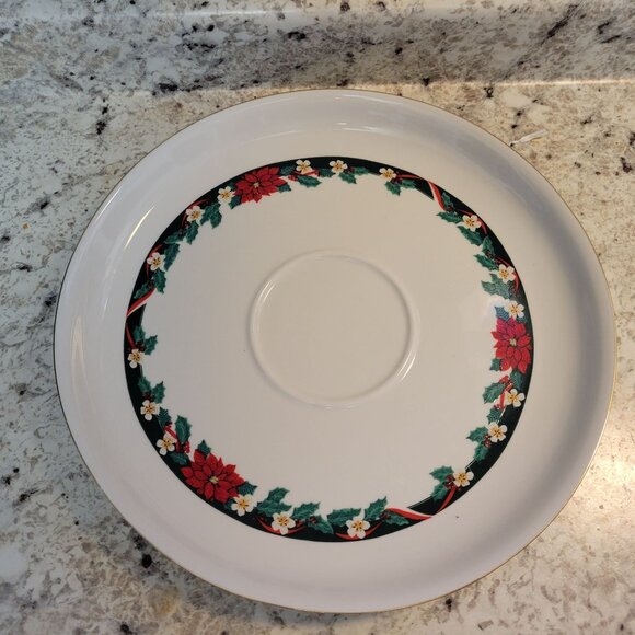 Tienshan Deck The Halls Christmas Poinsettia Serving Platter Bowl Set Chip Dip - Picture 5 of 8